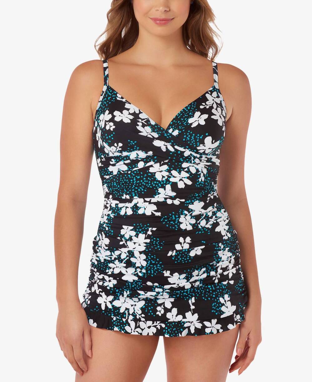 NEW SWIM SOLUTIONS women's confetti one piece bathing suit in black